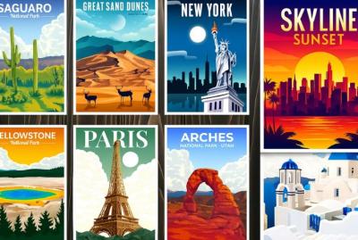 I will do 70s retro vintage poster travel poster wallart deco skyline landscape poster