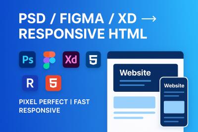I will convert PSD, figma, xd, or sketch to responsive HTML CSS bootstrap or tailwind