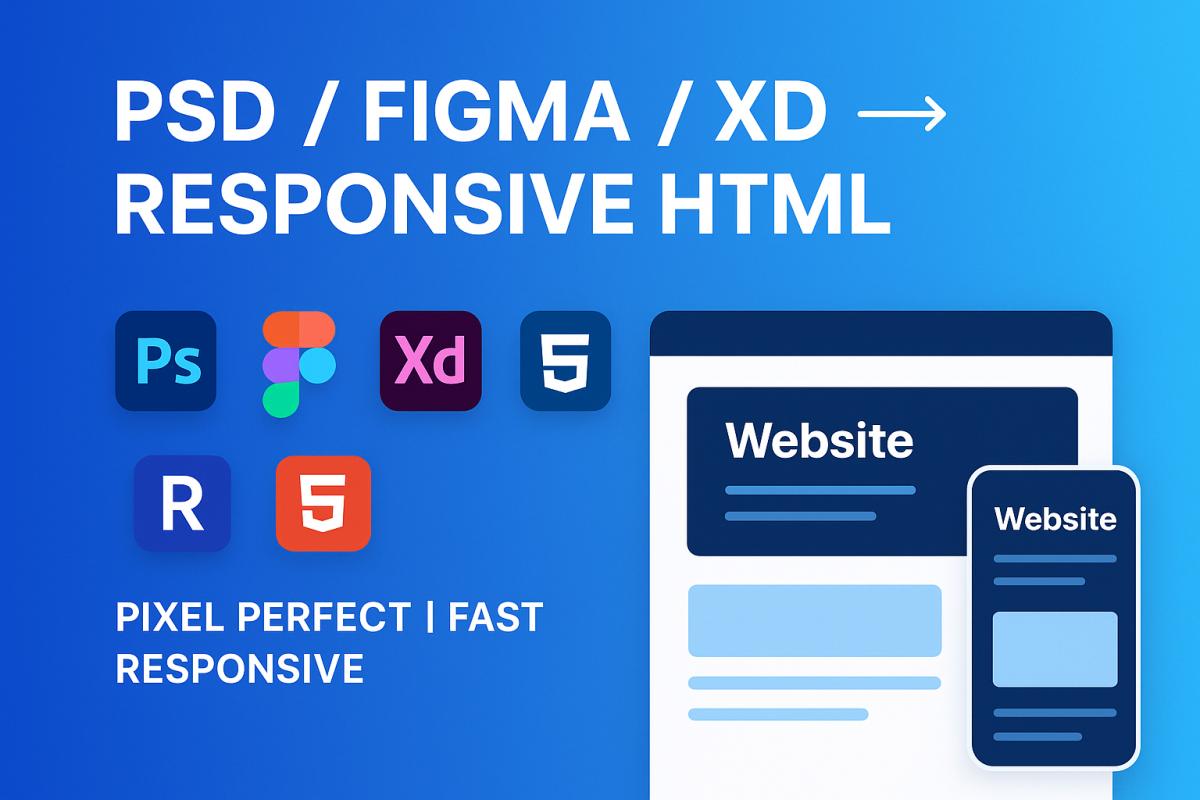 I will convert PSD, figma, xd, or sketch to responsive HTML CSS bootstrap or tailwind