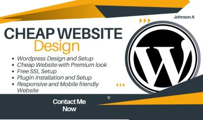 I will build a cheap website design for wordpress, shopify with professional quality