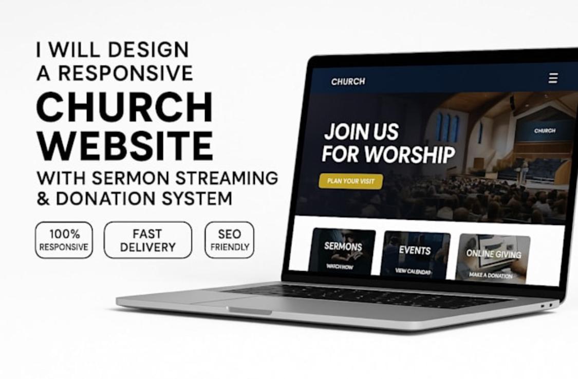 Design a responsive church website sermon streaming donation system website
