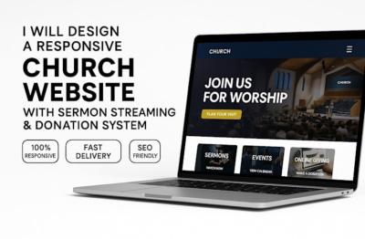 Design a responsive church website sermon streaming donation system website