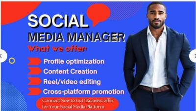 I will be your social media manager for your social media account
