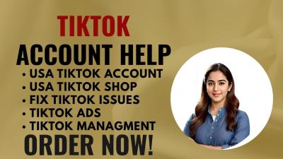 I will create USA tiktok account setup tiktok shop fix tiktok account for non USA