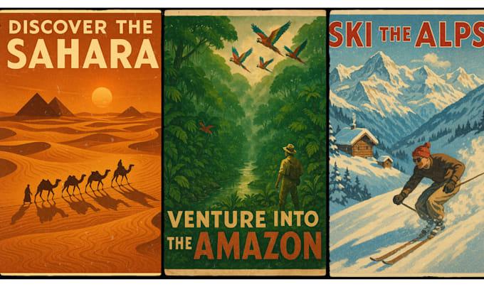 I will vintage poster retro illustration 70s 80s movie poster travel music poster