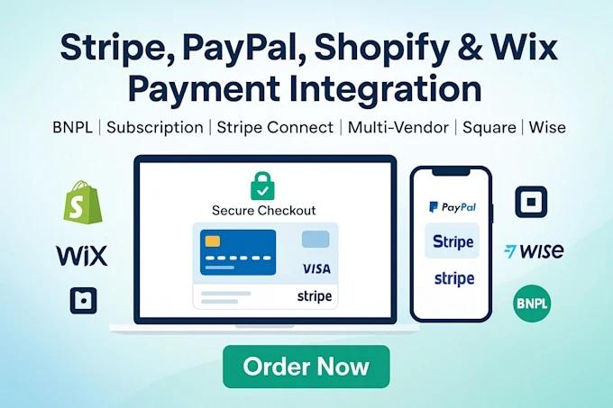 I will integrate stripe, paypal, shopify, wix, and multi vendor payment gateways