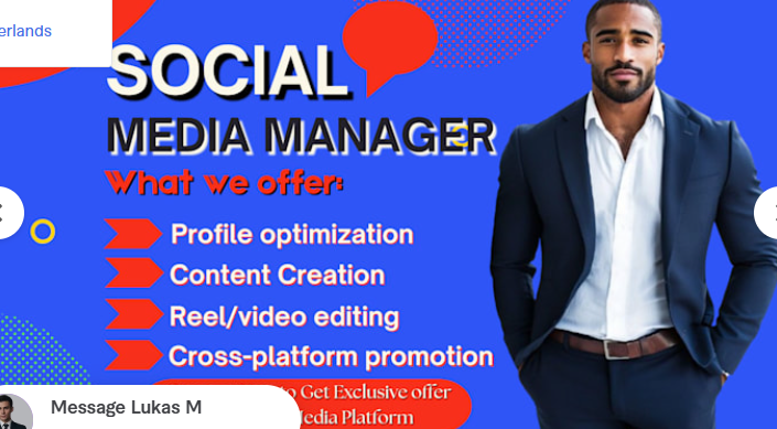 I will be your social media manager for your social media account