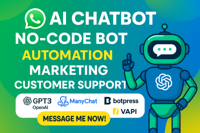 I will build custom WhatsApp chatbot with ManyChat automation, no-code solutions, and GPT-3 integration