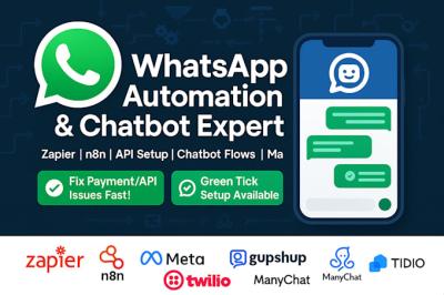 I will build WhatsApp automation chatbot flow WhatsApp API n8n 360 dialog meta tidiov