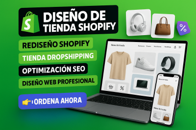 I will diseño de sitio web Shopify, creación o rediseño de tienda y dropshipping