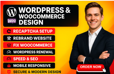ReCAPTCHA Integration, WordPress Rebrand, WooCommerce Website Renewal, WordPress Fix & Setup