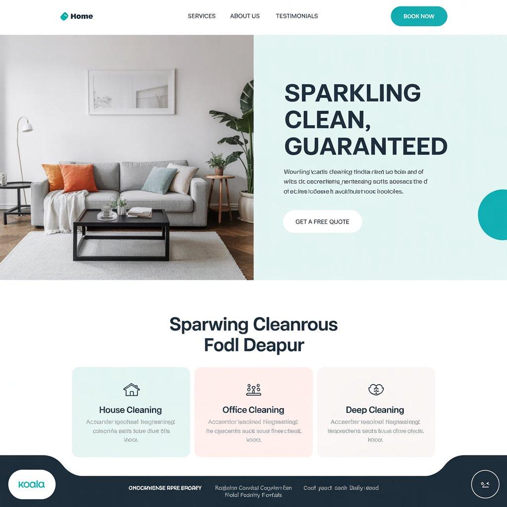 I will clean Service Business Website, House & Office Service Cleaning Website, Book Koala