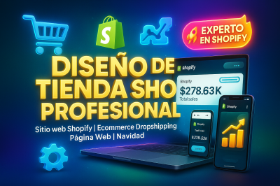Diseño de tienda Shopify, página web, ecommerce dropshipping y sitio web Navidad