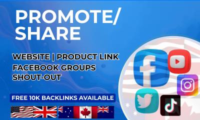 I will share website product link to 890k active Facebook groups audience promotion USA