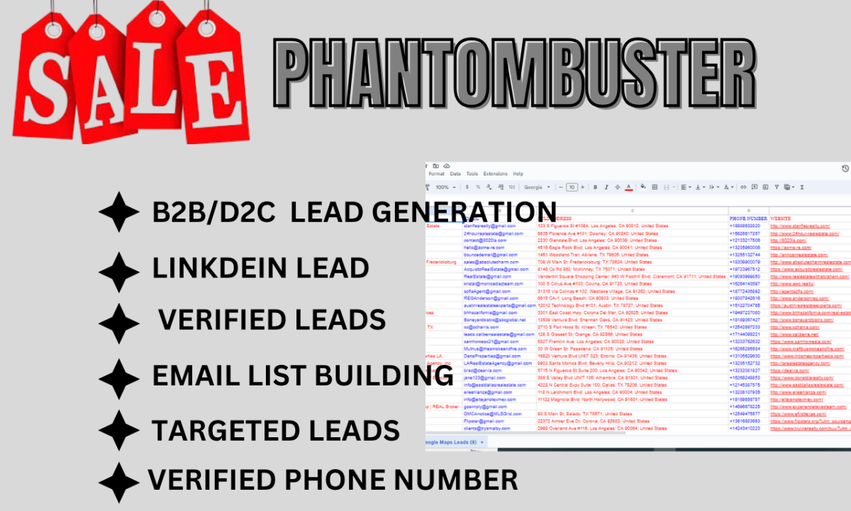 I will targeted B2B lead generation, business leads, D2C and Phantombuster