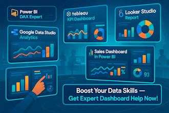 I will design Tableau Dashboard Power BI DAX Power BI Tutor Looker Studio Data Studio