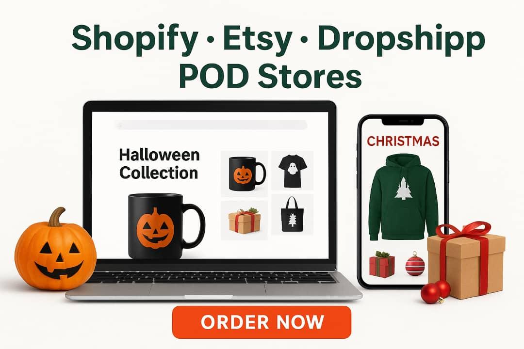 I Will Create Shopify, Etsy Dropshipping, and Print on Demand Halloween & Christmas Stores