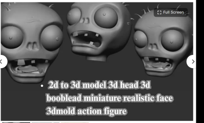 I will do 2D to 3D model, 3D head, 3D booblead, miniature realistic face, 3D mold, action figure