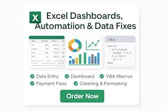 I will do Excel Data Entry, Data Cleaning, Custom Spreadsheets, Dashboards, VBA Macros