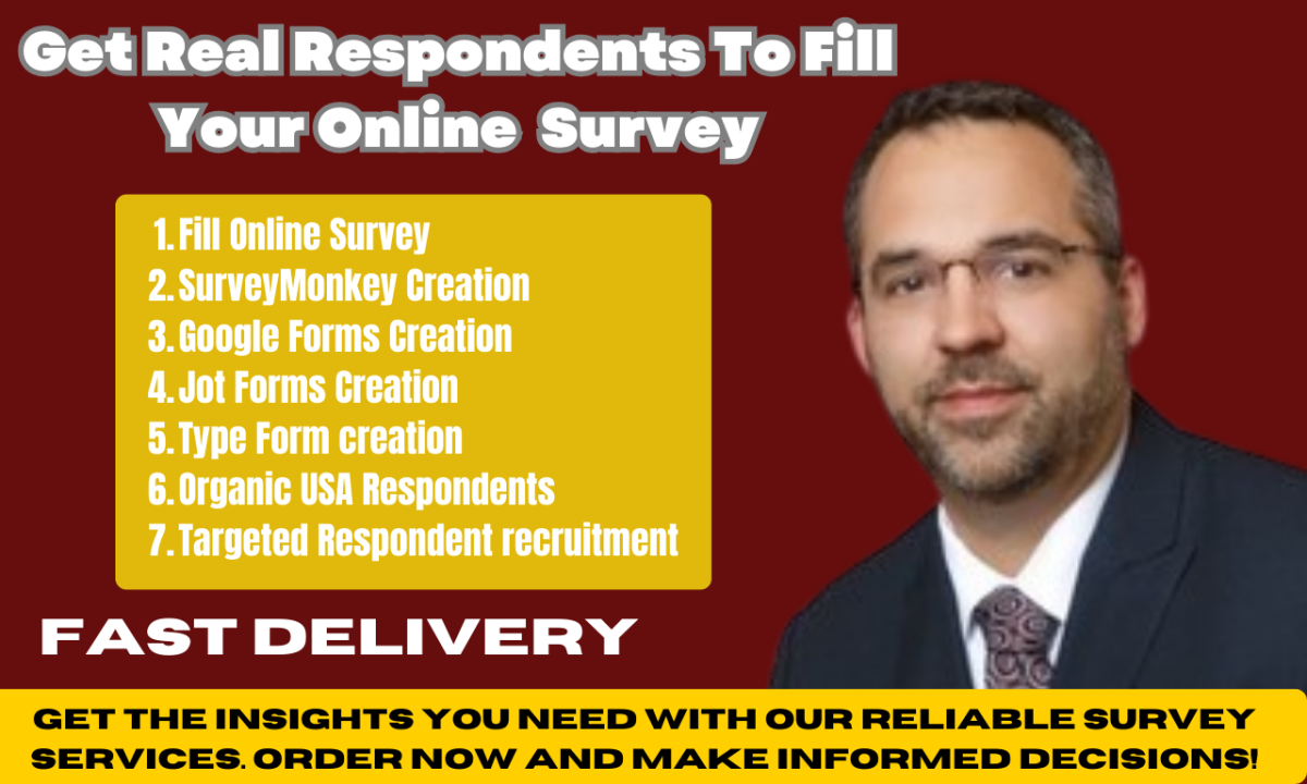 I will create Google Forms, JotForm, and fill online surveys to get 1k USA participants