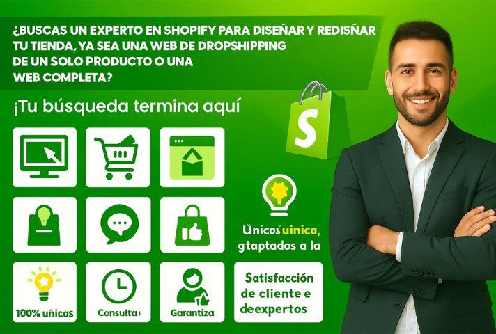 I will diseño de tienda Shopify, rediseño, tienda dropshipping Shopify, sitio web shop