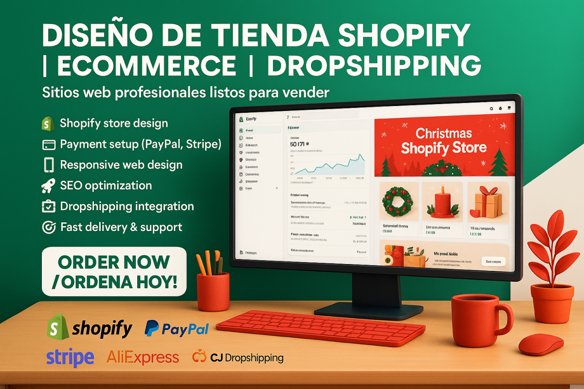 Diseño de Tienda Shopify Navideña, Página Web y Ecommerce Dropshipping Sitio Web