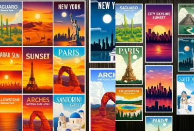 I will do 70s Retro Vintage Poster Travel Poster Wallart Deco Skyline Landscape Poster