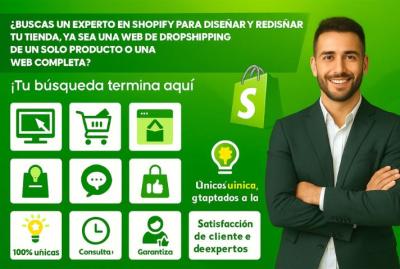 I will diseño de tienda Shopify, rediseño, tienda dropshipping Shopify, sitio web shop