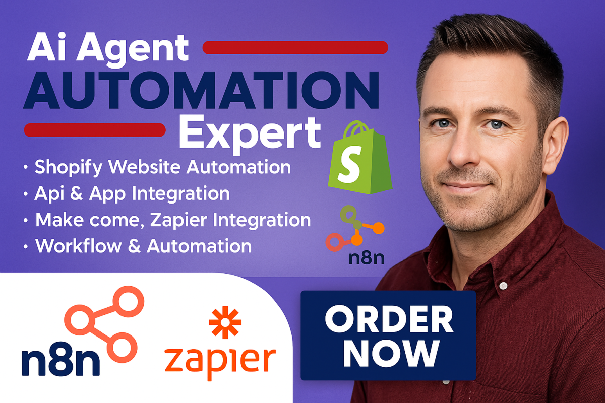 I will n8n Shopify Workflow, n8n AI Agents, Zapier AI Automation, n8n API Integration