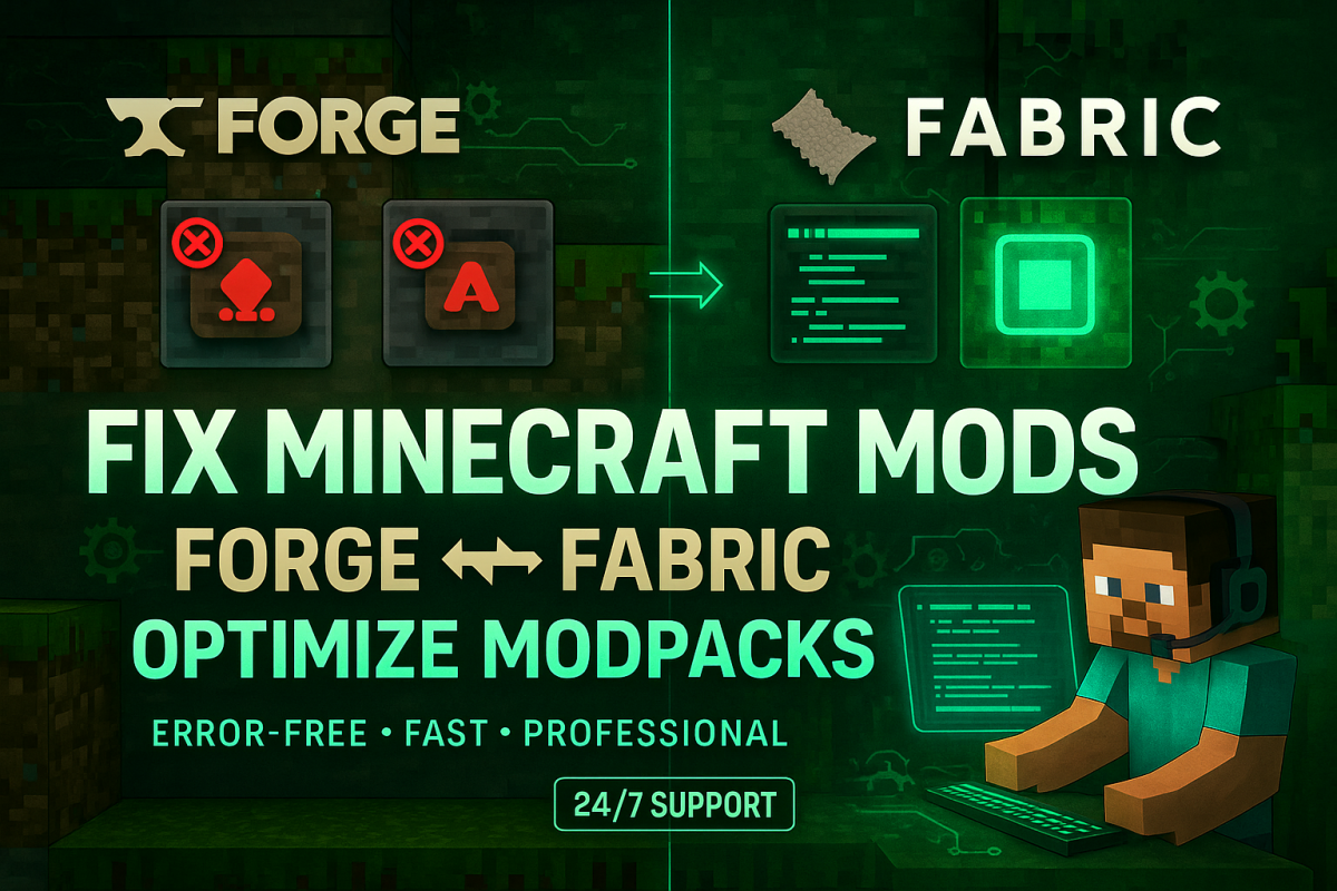 I will create, optimize, fix Minecraft modpacks, convert, and fix Forge mods to Fabric
