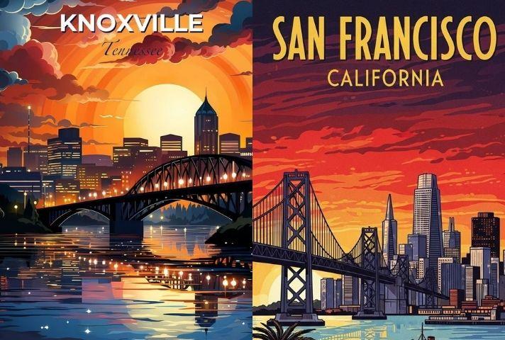 I will do 80s Retro Vintage Poster Travel Poster Wallart Deco Skyline Landscape Poster