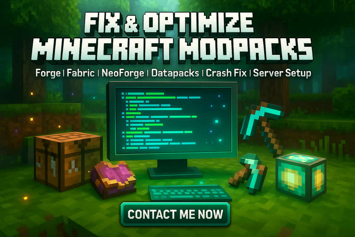 I will create, fix, Minecraft modpacks, update UI, mods, convert Forge mods to Fabric server