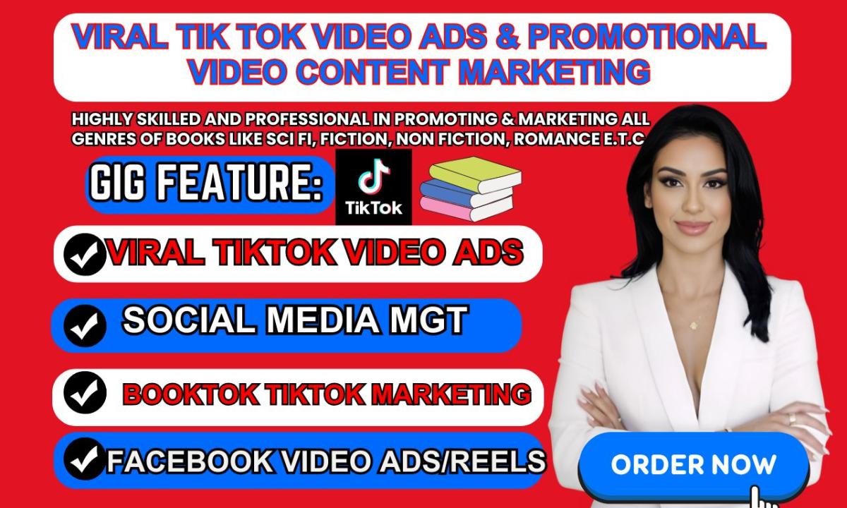 I will create promotional TikTok BookTok, Facebook Video Marketing Ads & Social Media Management