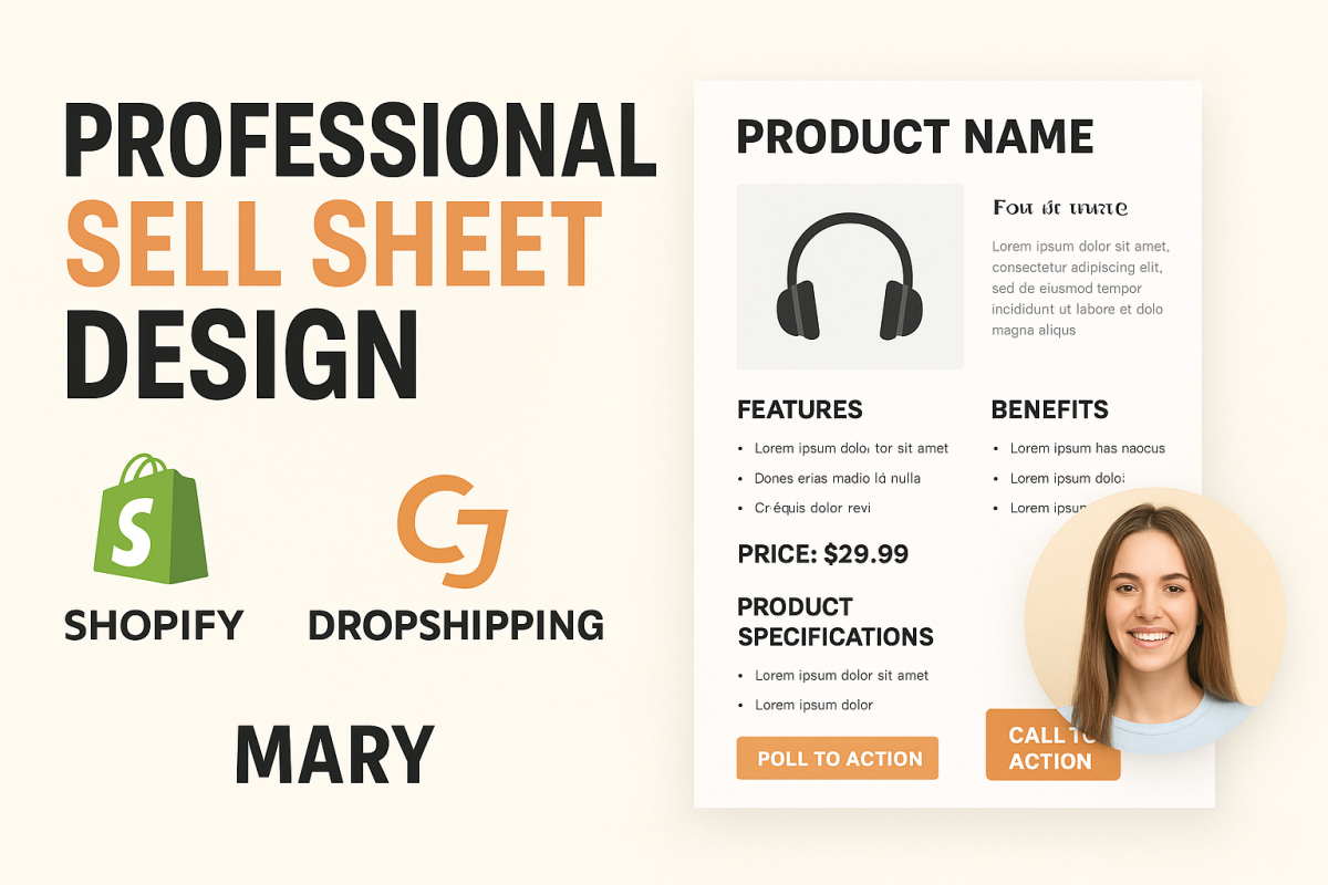 I will design professional sell sheet product sheet ecommerce Shopify dropshipping