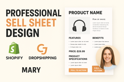 I will design professional sell sheet product sheet ecommerce Shopify dropshipping
