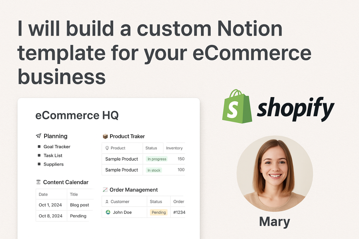 I Will Build Custom Notion Template for Ecommerce Dropshipping Store Shopify Store
