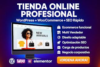 I will crear un sitio web de comercio electrónico usando la tienda en línea WooCommerce