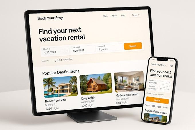 I will design a vacation rental and hotel direct booking website with OwnerRez, Agoda