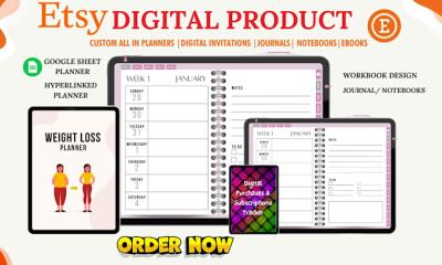 I will Etsy digital product design, Etsy digital planner, hyperlinked planner, Etsy SEO