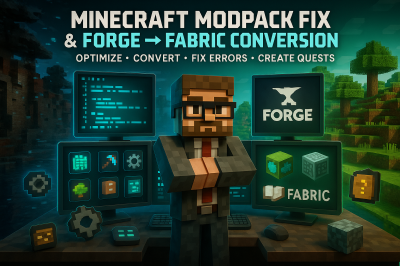 I will do Minecraft modpack fix UI Minecraft quest datapack, Forge mod, Fabric port mod