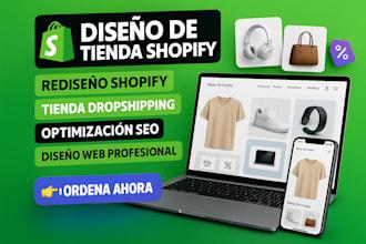 I will diseño de sitio web Shopify, creación o rediseño de tienda y dropshipping