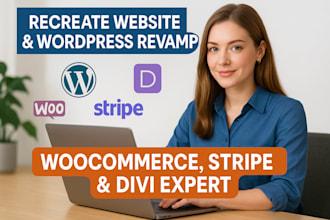 I will recreate website, revamp WordPress WooCommerce checkout, fix Stripe gateway