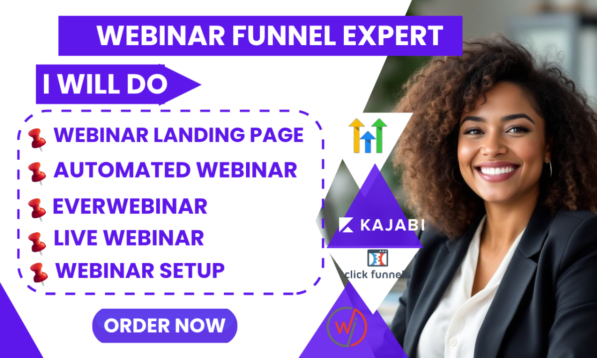 I will setup webinar funnel, WebinarJam, EverWebinar, webinar integration, live webinar