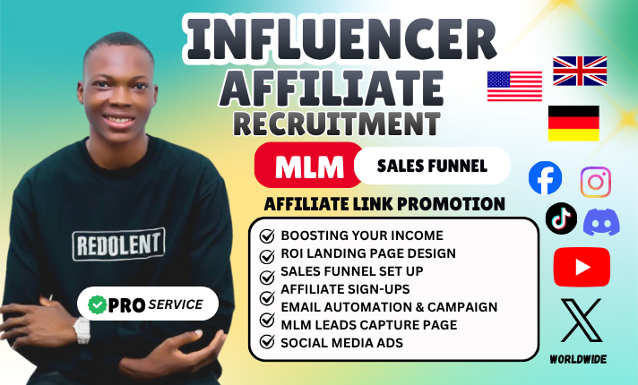 I will recruit influencer affiliates, affiliate promoters, MLM members, affiliate leads