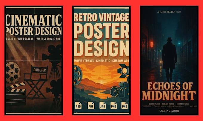 I will design retro vintage poster movie film cinematic poster landscape travel poster