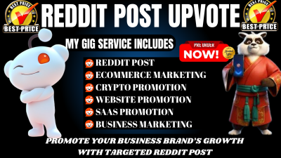 I will do Reddit post upvote for website, crypto token business, product link ad x blog