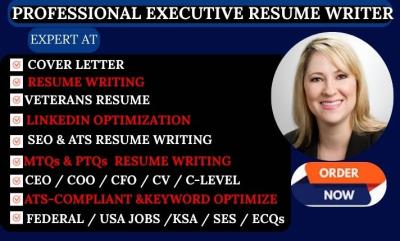 I will write executive federal resume CEO CFO ECQS resume cover letter LinkedIn