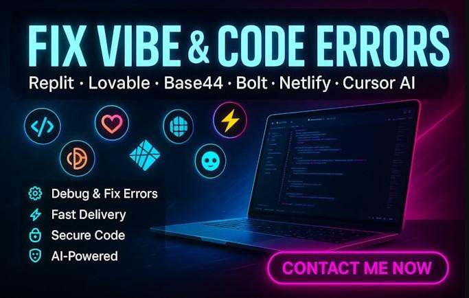I will fix vibe code errors debug replit lovable base44 bolt netlify cursor ai supabase