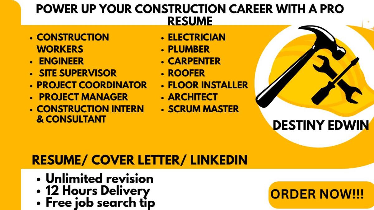 I will write an ATS optimized resume for construction, engineer, plumber, electrician