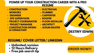 I will write an ATS optimized resume for construction, engineer, plumber, electrician